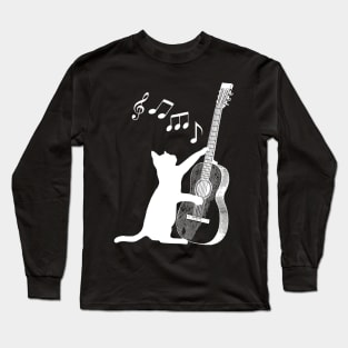 Black and white cat playing guitar. Long Sleeve T-Shirt